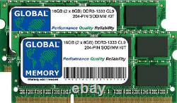 16GB (2 x 8GB) DDR3 1333MHz PC3-10600 204-PIN SODIMM MEMORY RAM KIT FOR LAPTOPS