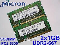 2GB 2x1GB DDR2-667 PC2-5300 667Mhz LAPTOP NOTEBOOK SODIMM RAM MEMORY SPEICHER