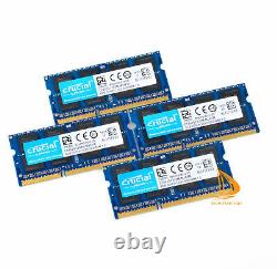 Crucial 32GB 4x 8GB 2Rx8 PC3-10600S DDR3-1333Mhz SODIMM Laptop Memory RAM 204Pin