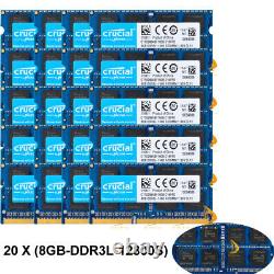 LOT Crucial 20X 8GB 2Rx8 PC3L-12800S DDR3L-1600Mhz SODIMM Laptop Memory RAM 1.35