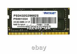 Patriot 32GB DDR4 PC4-21300 2666MHz SODIMM (PSD432G26662S) Laptop RAM Memory