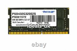 Patriot 32GB DDR4 PC4-25600 3200MHz SODIMM (PSD432G32002S) Laptop RAM Memory